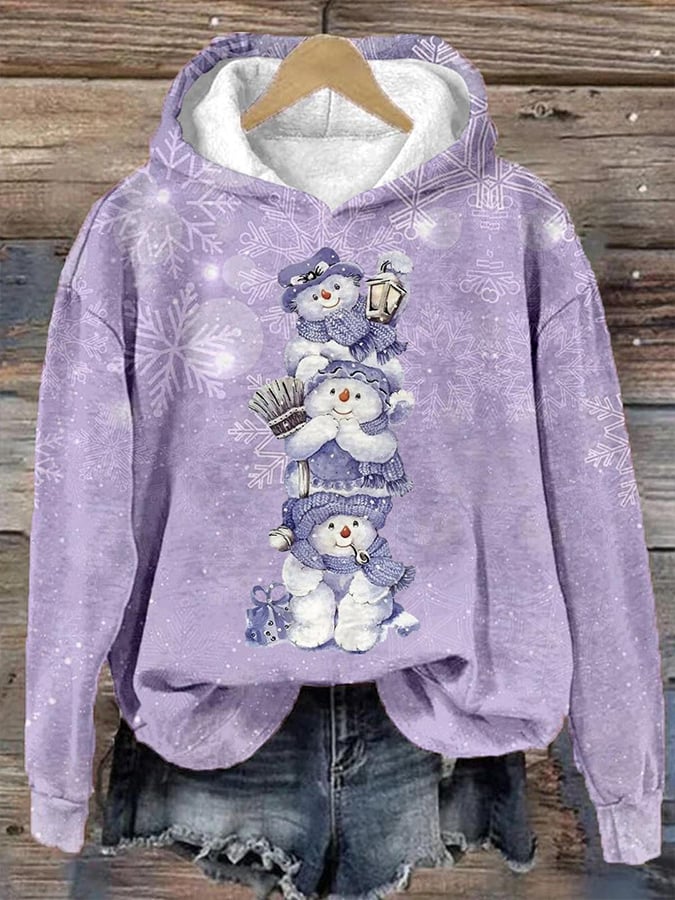Women's Casual Hanging With My Snowman Print Hooded Long Sleeve Sweatshirt