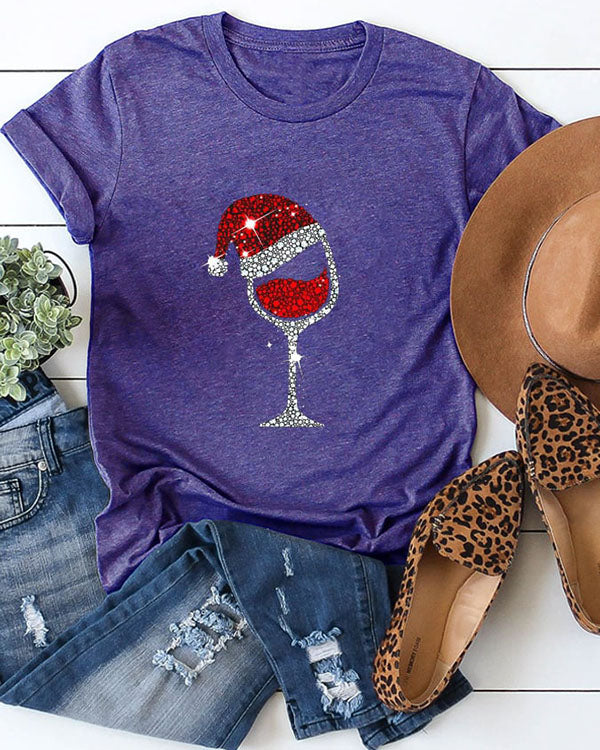 Christmas Wine Glass Casual Cotton Top