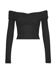Solid Crossover Pleated Long Sleeve Tee