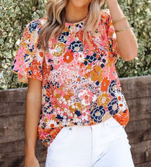 Floral Print Flutter Sleeve Top