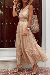 Polka Dot Lace Trim Wrap Front Beach Chiffon Dress
