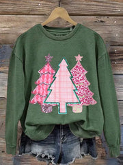Christmas Tree Print Round Neck Sweatshirt