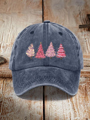 Pink Christmas tree print unisex hat