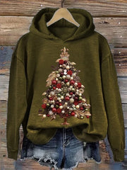 Women's Classy Christmas Tree Pearl Art PrintHooded Sweatshirt
