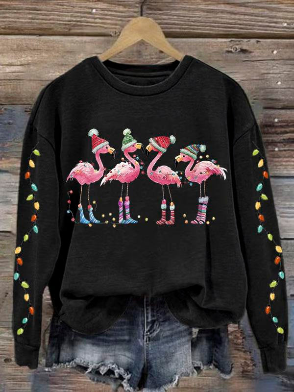 Lovely Christmas Flamingo Art Print Casual Sweatshirt