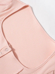 Solid Square Neck Splice Long Sleeve Knit