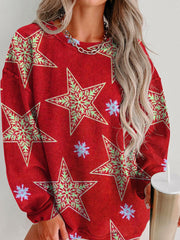 Retro Christmas Stars Print Corduroy Sweatshirt