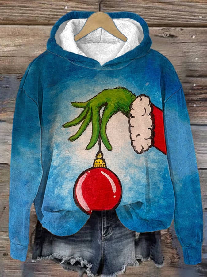 Vintage Christmas Print Hooded Sweatshirt