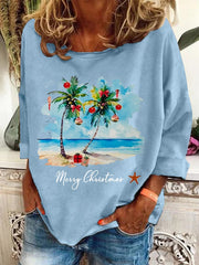 Florida Merry Christmas Beach Palm Trees Print Pullover