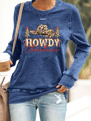 Western Howdy Christmas Print Casual T-Shirt