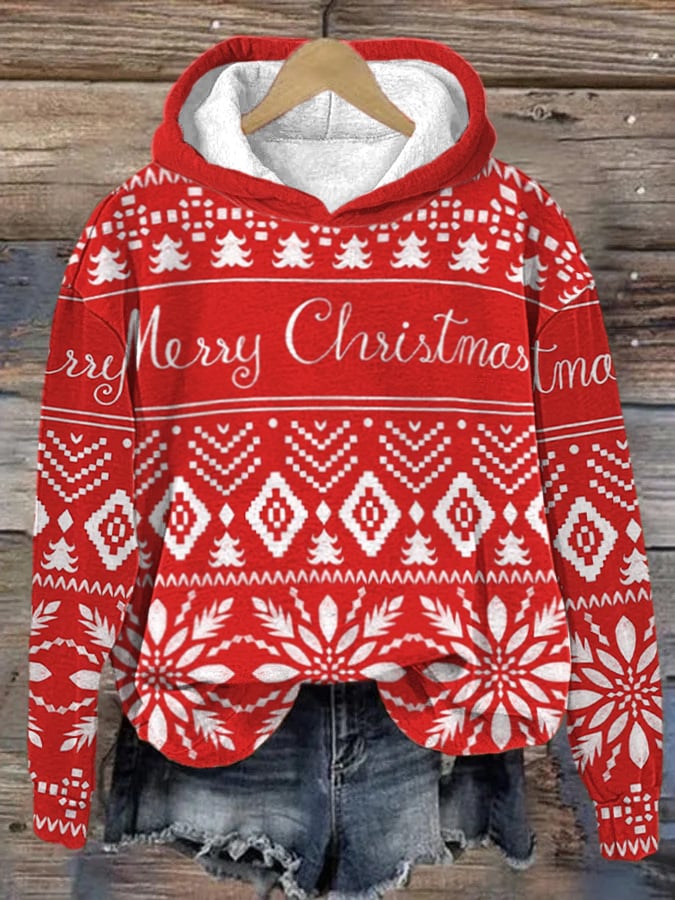 Christmas Geometric Print Hooded Cardigan