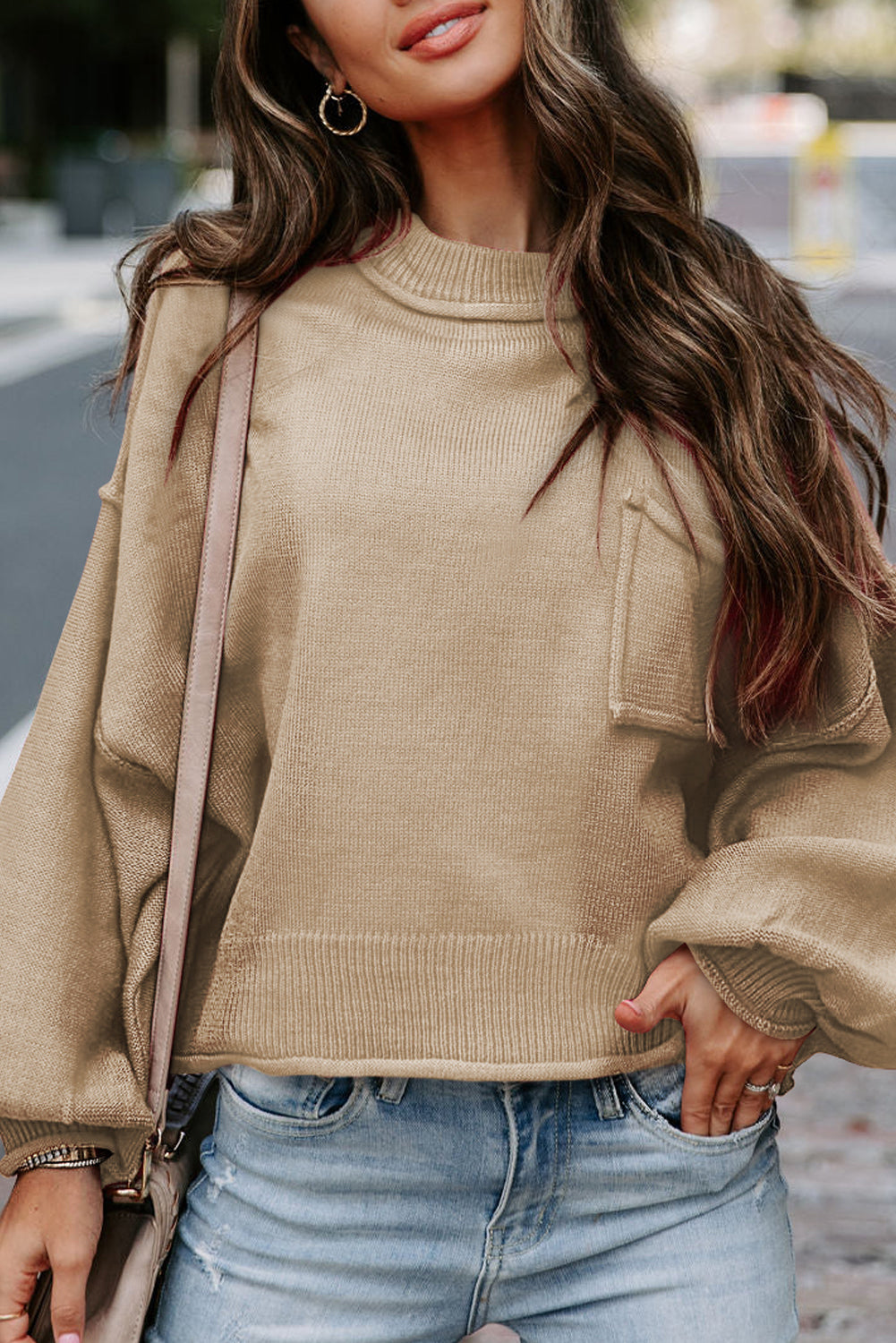 Exposed Seam Lantern Sleeve Sweater