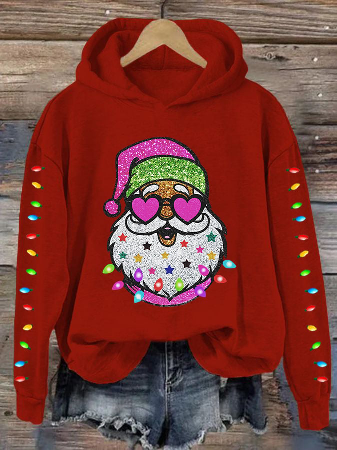 Santa With Sunglasses Print Hoodie