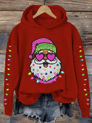 Santa With Sunglasses Print Hoodie