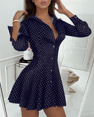 Dot Print Pleated Skater Dress