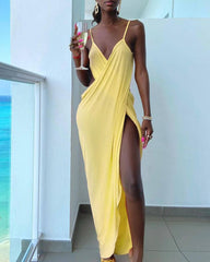 Spaghetti Strap Cross High Slit Party Dress