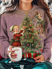 Christmas Printed Round Neck Long Sleeve Top