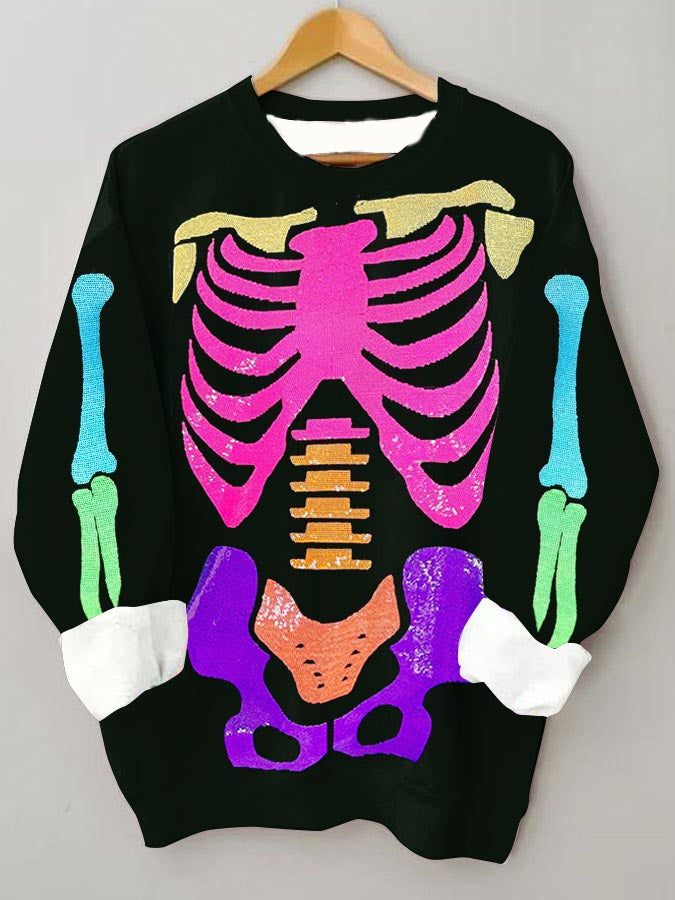 Personalized Fashionable Rainbow Skull Loose Sweatshirt