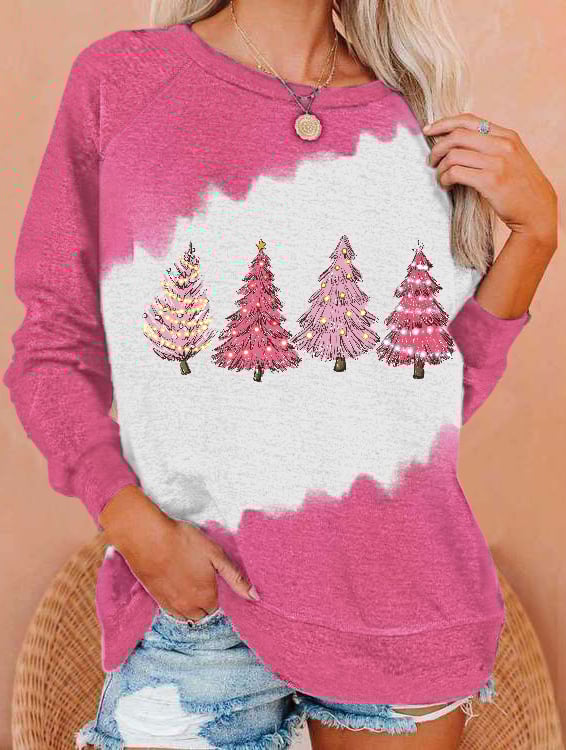 Pink Christmas Tree Print Sweatshirt