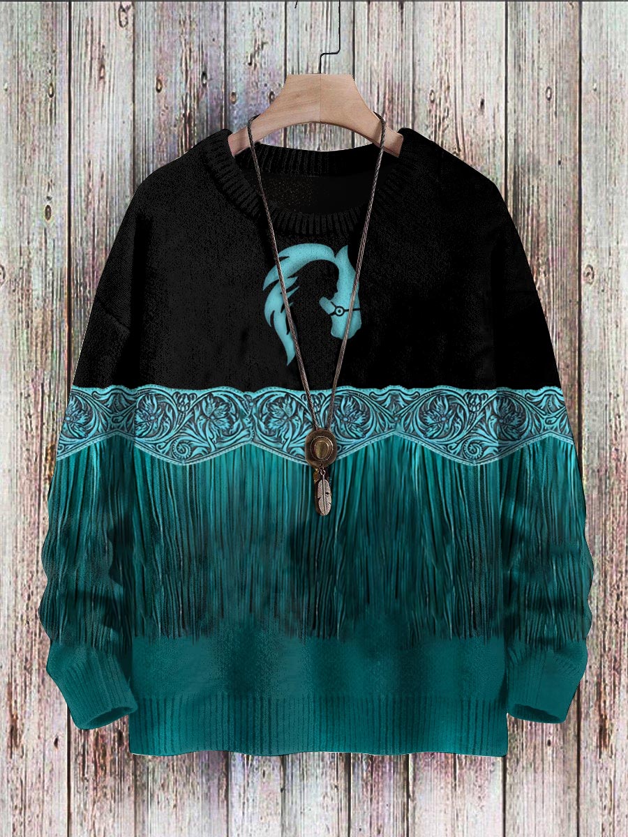 Western Round Neck Pit Stripe Knitted Sweatshirt