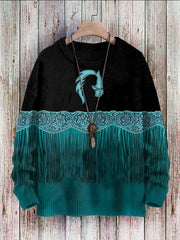 Western Round Neck Pit Stripe Knitted Sweatshirt