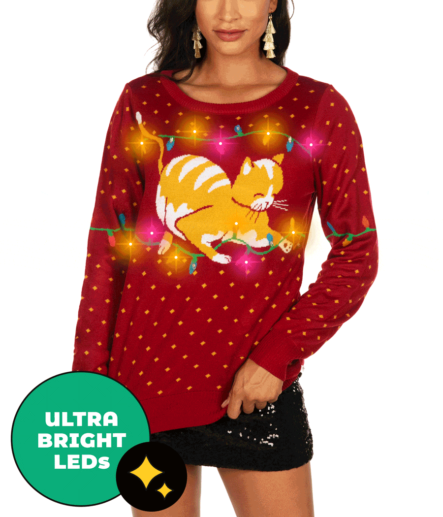Cat-Itude Light Up Ugly Christmas Sweater