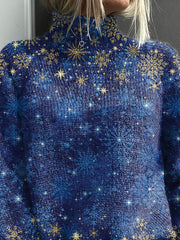 Winter Season Snowflake Pattern Printed Knit Turtleneck Pullover Sweater