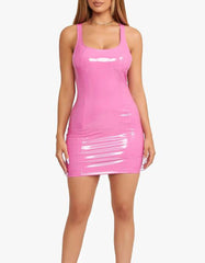 Solid-color Nightclub Latex PU-Leather Short Bodycon Dresses
