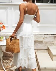 Solid-color Strap Ruffle Backless Long A-Line Dresses