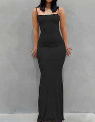 Plain Strap Ruched Slim Maxi Bodycon Dresses