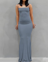Plain Strap Ruched Slim Maxi Bodycon Dresses