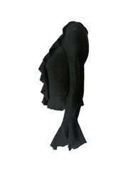 Solid V Neck Ruffle Long Sleeve Knit