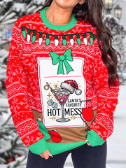 Vintage Christmas Print Crewneck Knit Sweater