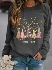 Merry And Bright Christmas Print Casual Sweatshirt