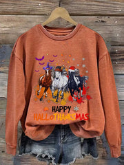 Casual Happy Hallothankmas Print Long Sleeve Sweatshirt