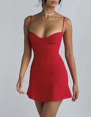 Solid-color Plain Strap Backless High Waist Short Cami Bodycon Dresses