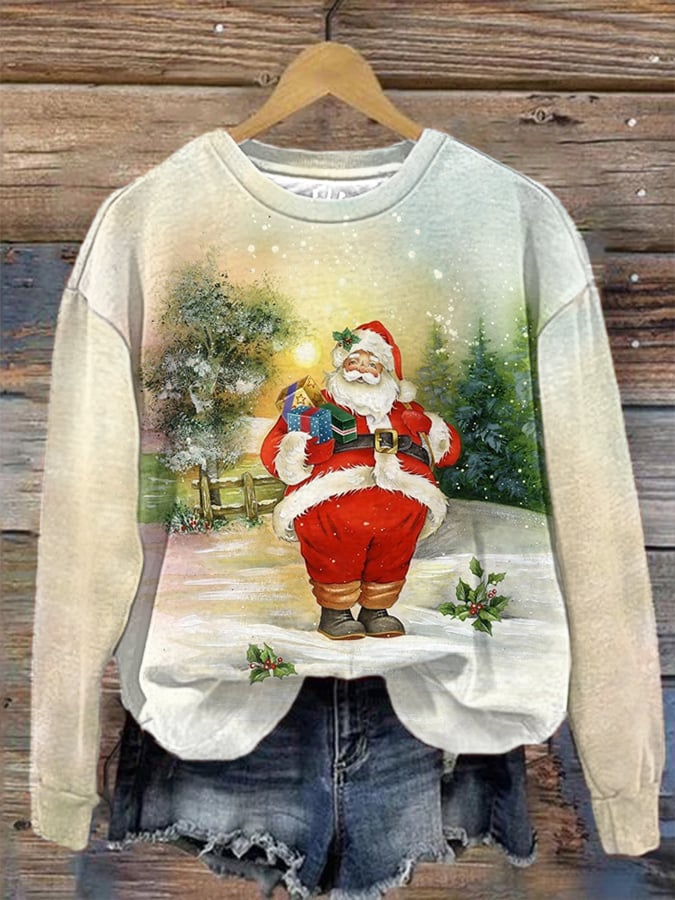 Vintage Christmas Santa Print Sweatshirt