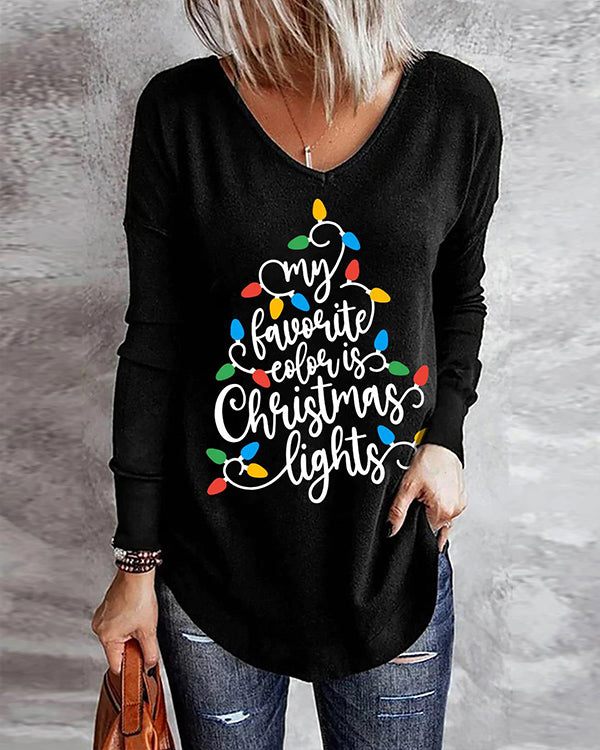 Christmas Lights  Casual V-Neck  Top