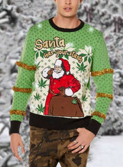 Christmas Santa Has Your Stash Print Knit Sweater