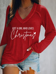 Just A Girl Who Loves Christmas Print Casual Long Sleeve T-Shirt