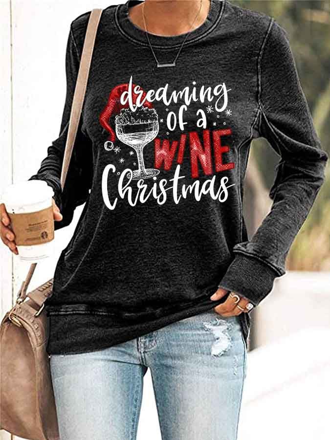 Diedming Of A Wine Christmas Print Casual Sweatshirt