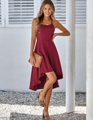 Solid-color Strap Ruffle Midi A-Line Dresses