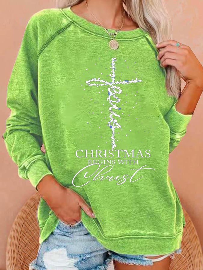 Jesus Christmas Begins With Christ  Print Casual Sweatshirts