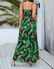 Plants Print Bohemia Slits Strap Long A Line Dresses
