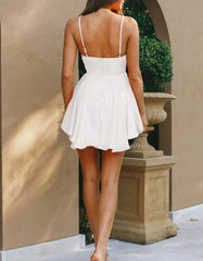 Plain Strap Elegant Ruffle Short Dresses