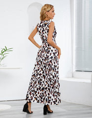 V-Neck Leopard Print Strap Long A Line Dresses