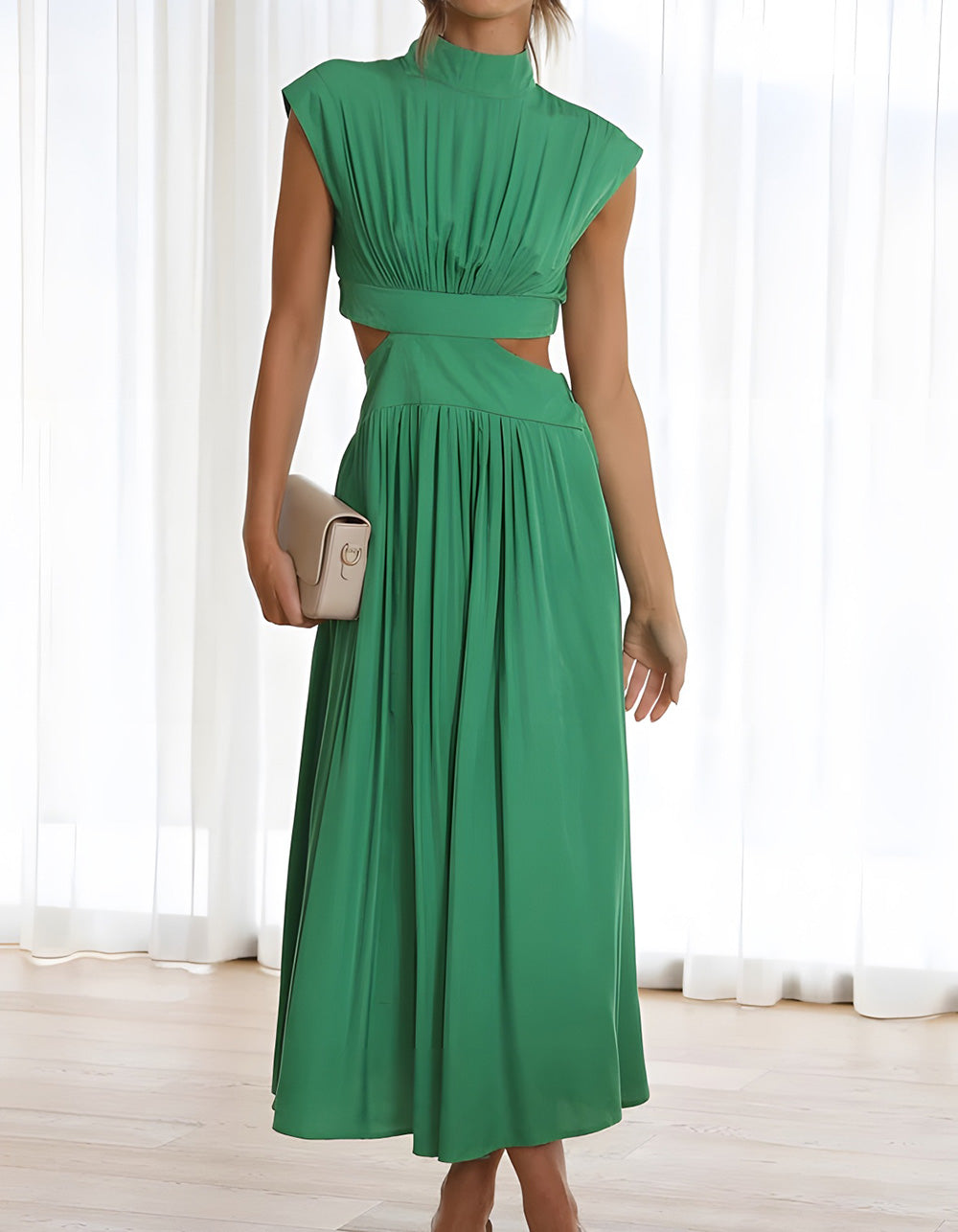 Plain Stand Collar Macaroon Midi A Line Dresses