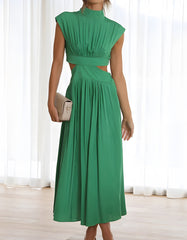 Plain Stand Collar Macaroon Midi A Line Dresses