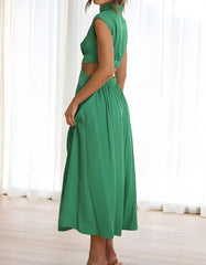 Plain Stand Collar Macaroon Midi A Line Dresses