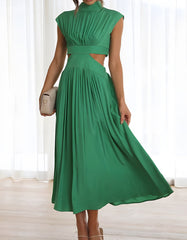 Plain Stand Collar Macaroon Midi A Line Dresses